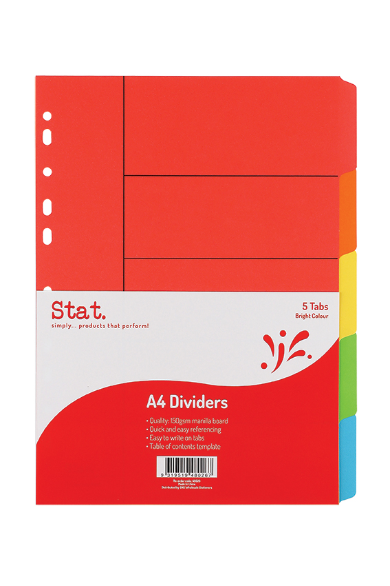 A4 Divider 5 Tab Cardboard Manilla Brights Hamilton, Victoria Slade's Newsagency.